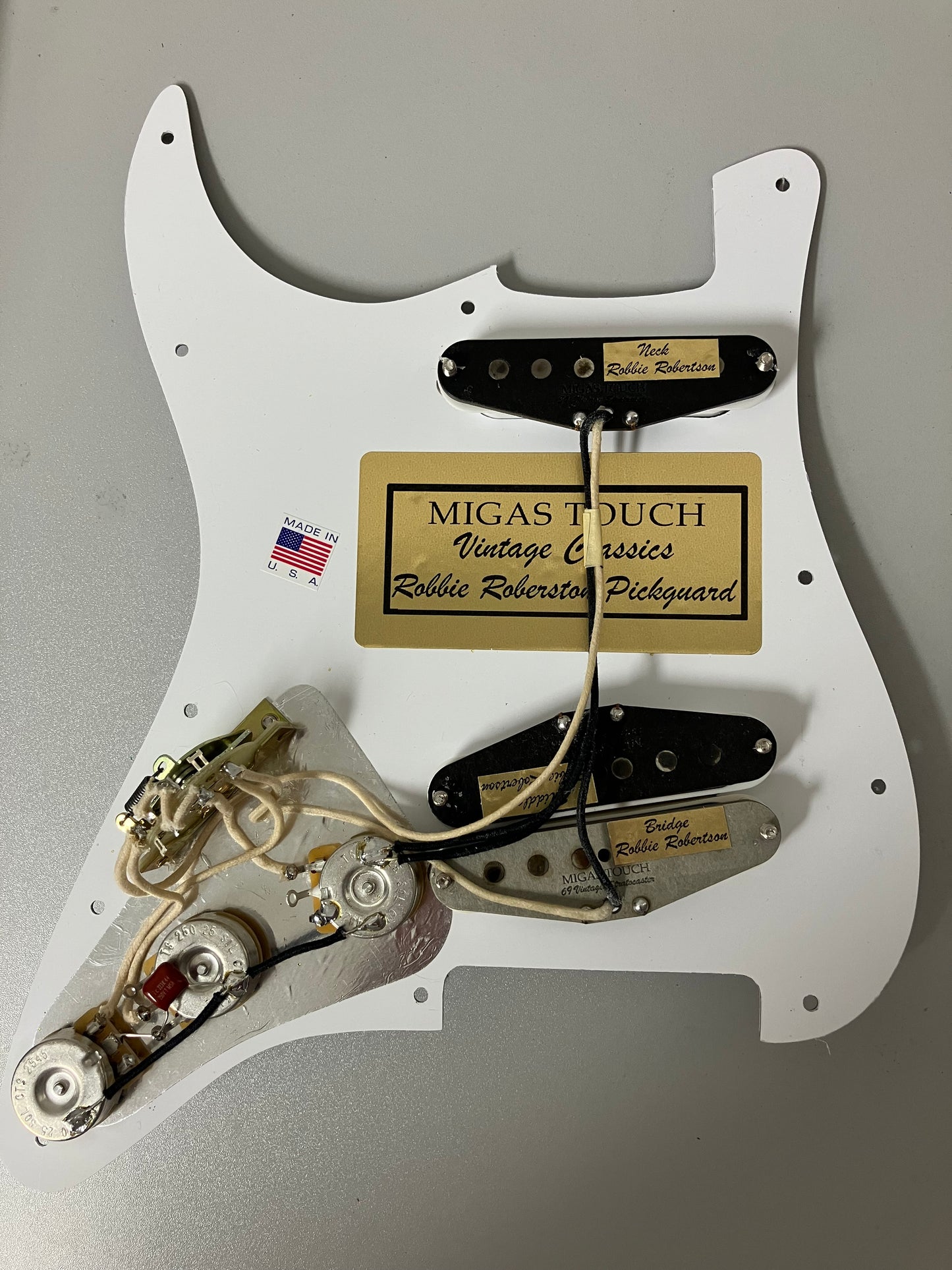 Vintage Classics Robbie Robertson Last Waltz Stratocaster Loaded Pickguard 8 or 11 Hole White