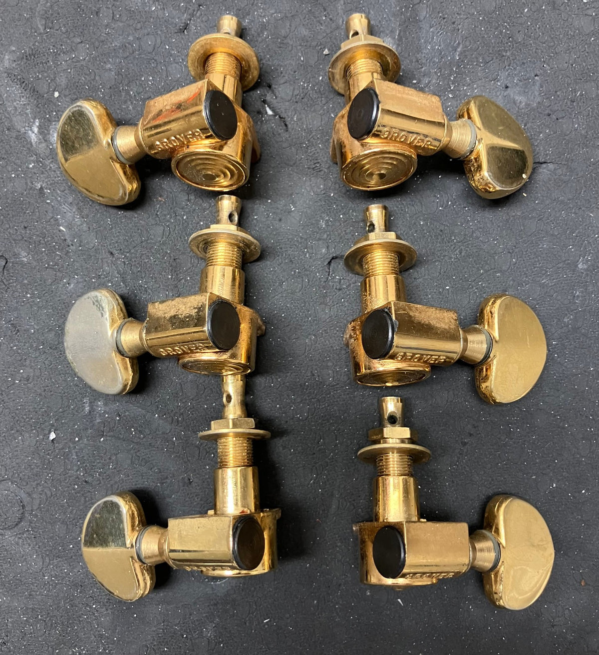 6 Vintage Grover Gold Tuners 3x3 Rotomatic Bullseye USA 60s 70's Gibson Les Paul